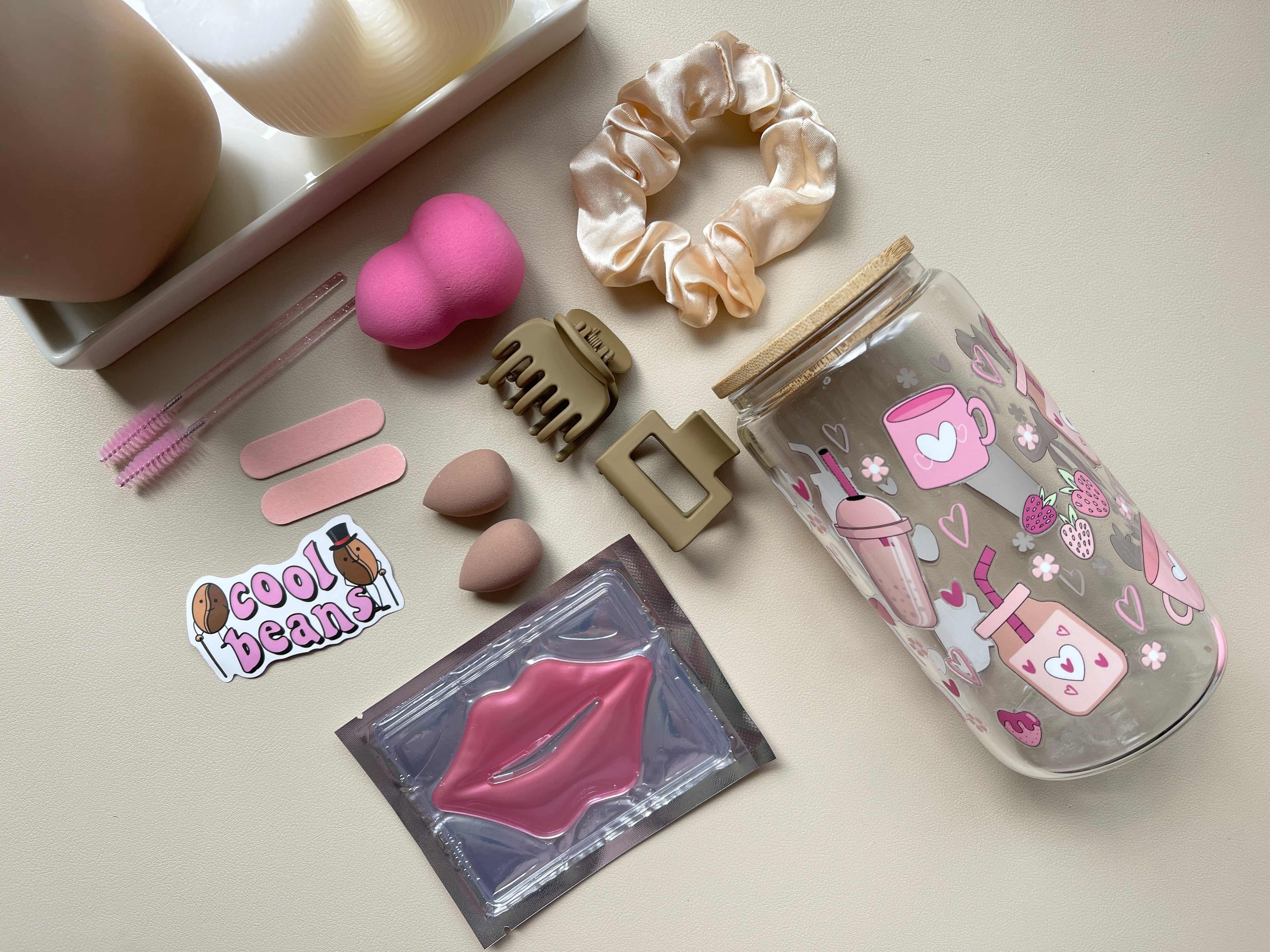 Pink Clear 16 oz. Glass Cup Bundle