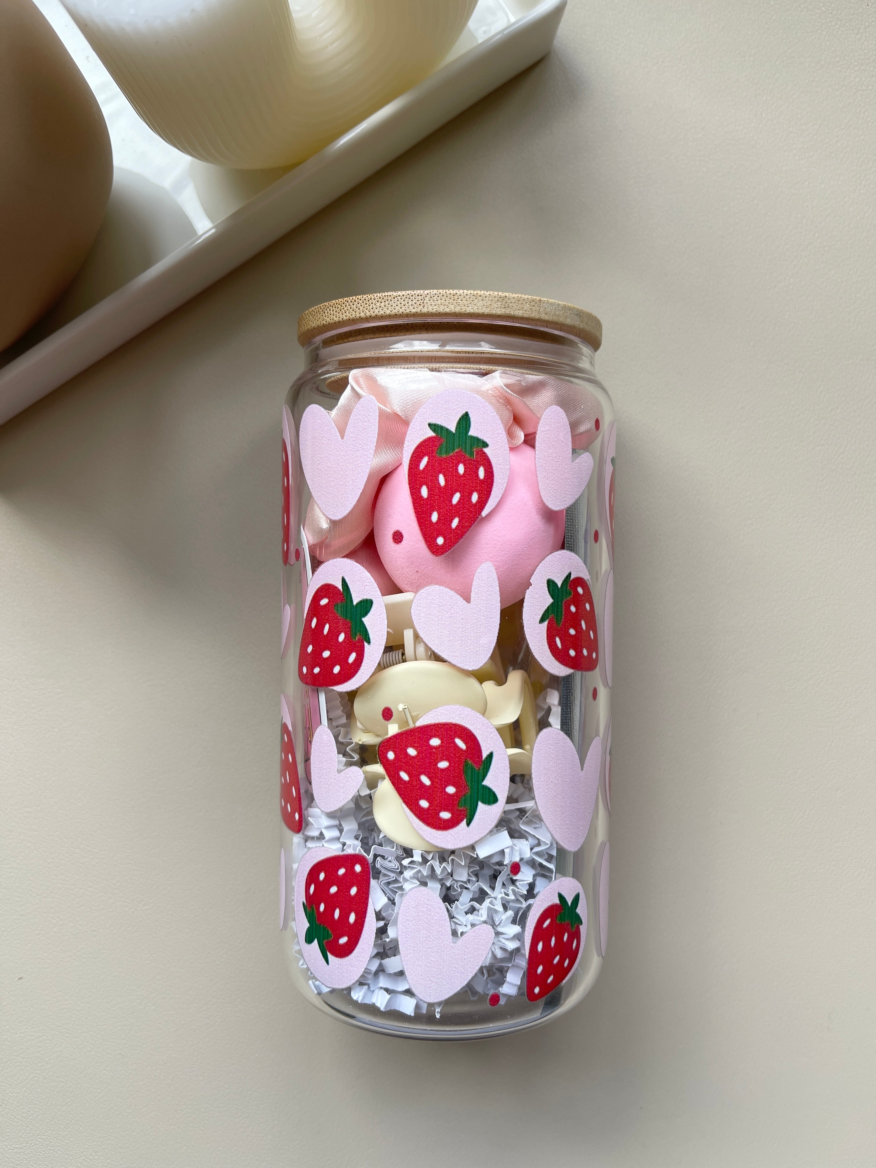 Strawberry Bliss Clear 16 oz. Glass Cup Bundle