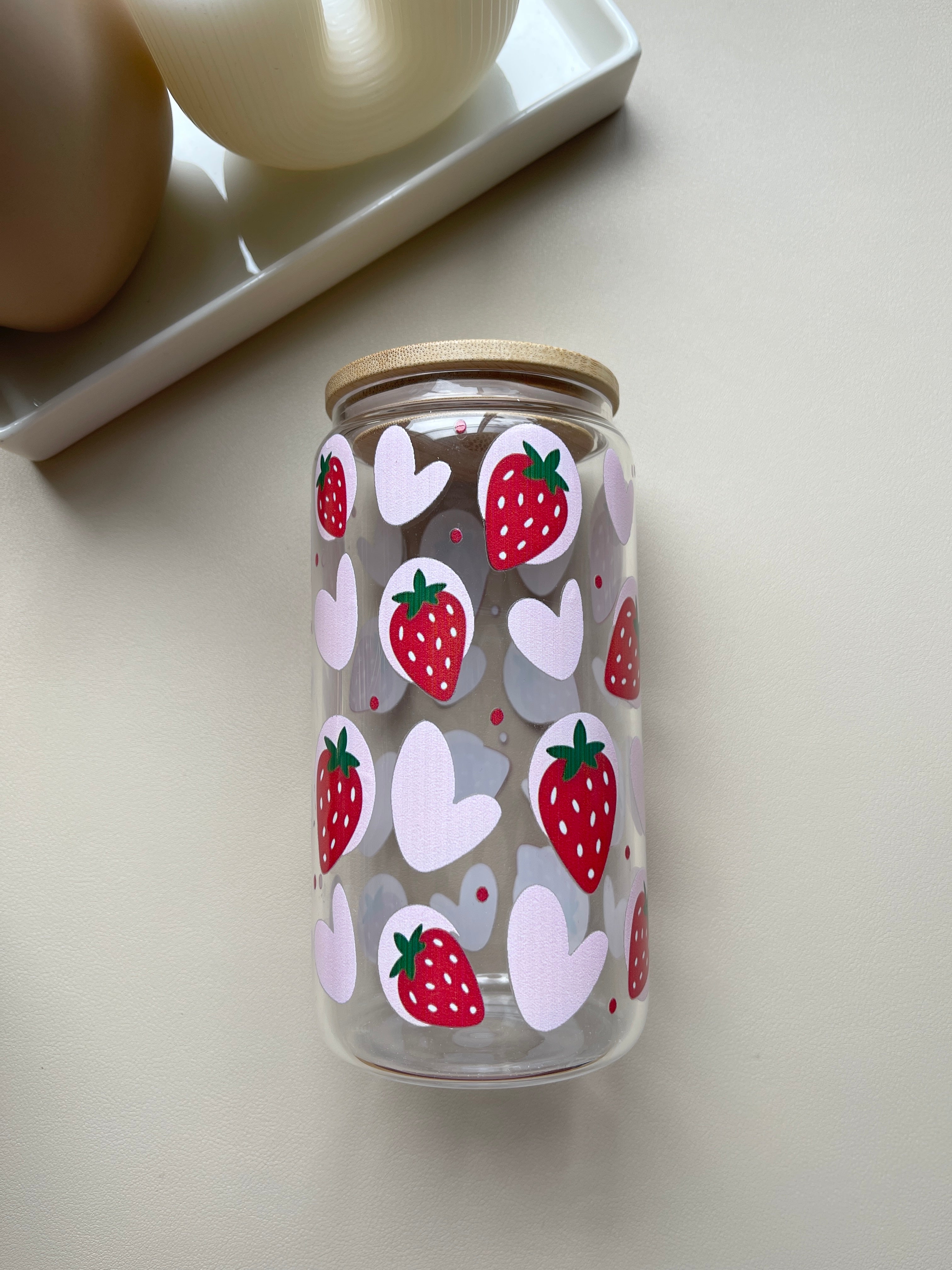 Strawberry Bliss Clear 16 oz. Glass Cup Bundle