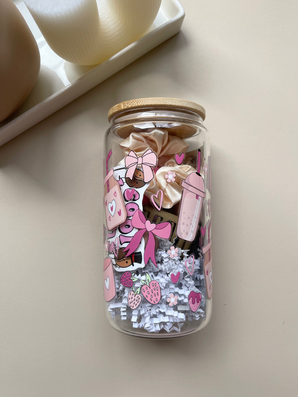 Pink Clear 16 oz. Glass Cup Bundle
