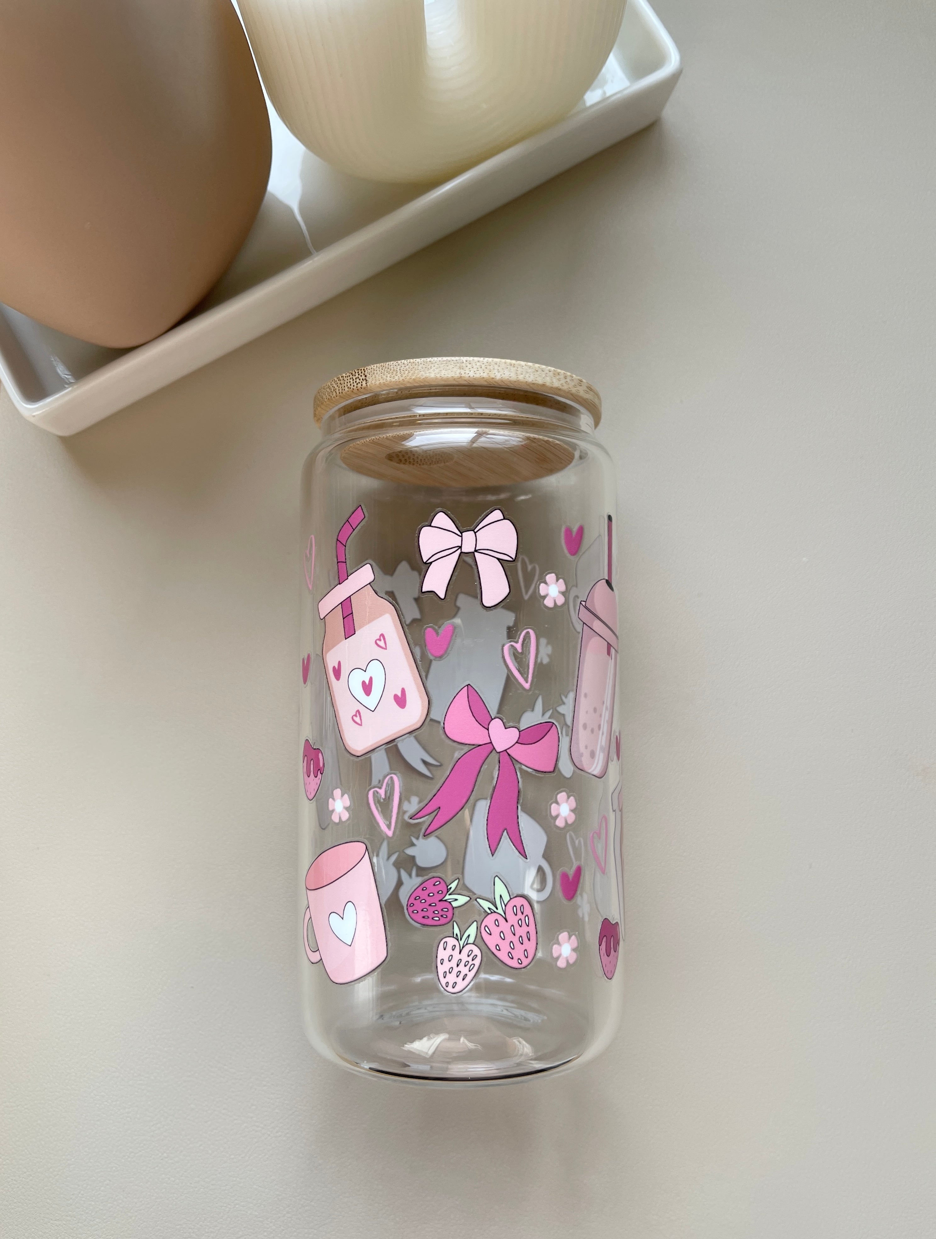 Pink Clear 16 oz. Glass Cup Bundle